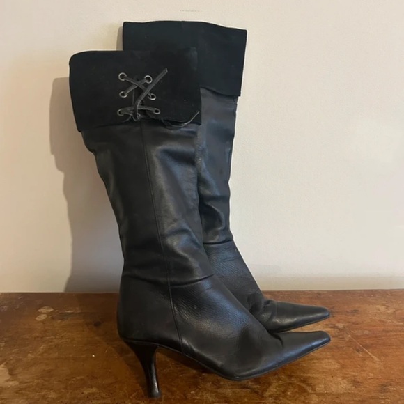 Black Leather Knee-High Boots - Picture 3 of 4